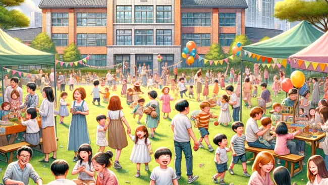 Enfants et parents en train de s'amuser et pique niquer