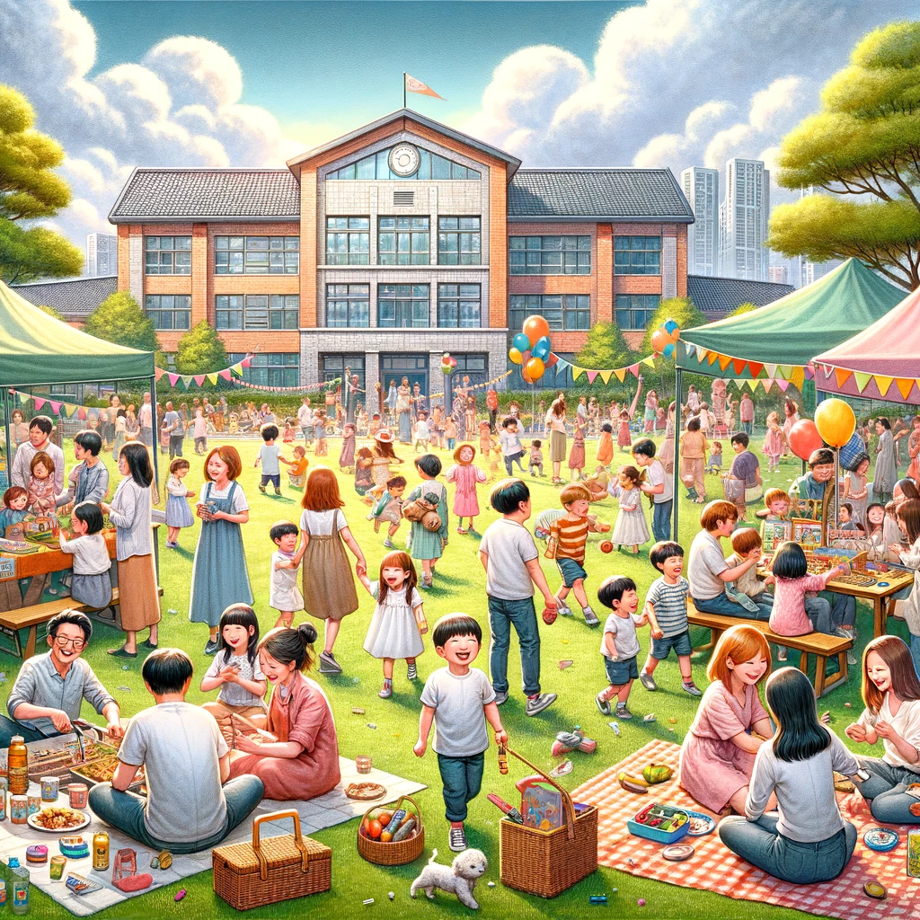 Enfants et parents en train de s'amuser et pique niquer